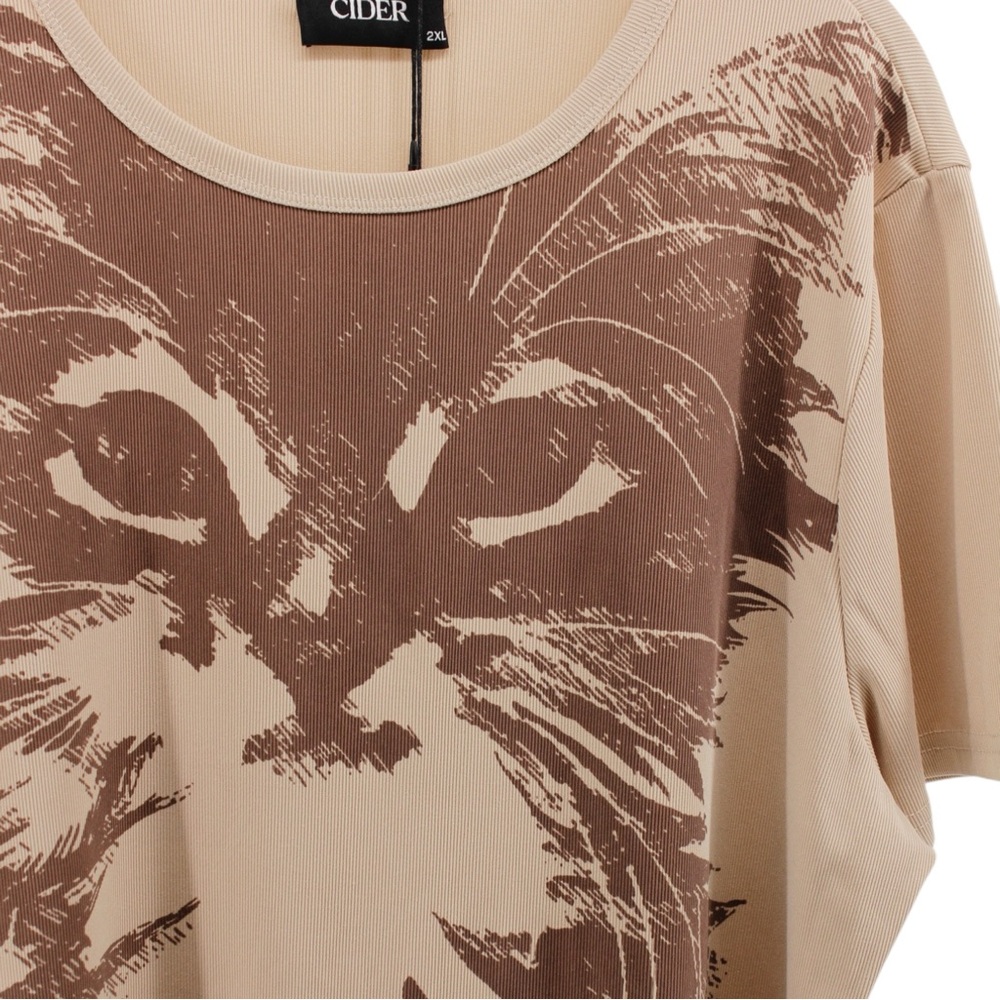 NWT Cider Jersey Cat Graphic Beige Crewneck Tee Women’s Size 2XL runs smaller 🐱